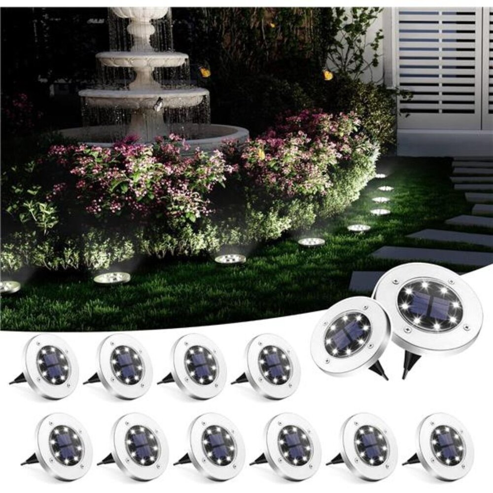 Solar Ground Lights Outdoor 12 Pack Waterproof LED Solar Pathway Garden Yard Pat